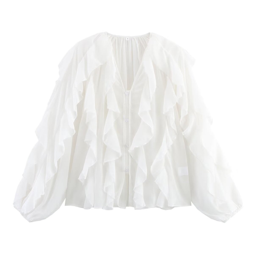 Damen Bluse mit voluminösen Rüschendetails und elegantem Schnitt Drune