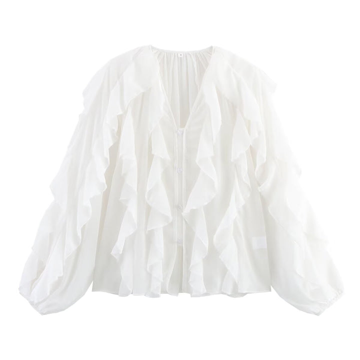 Damen Bluse mit voluminösen Rüschendetails und elegantem Schnitt Drune