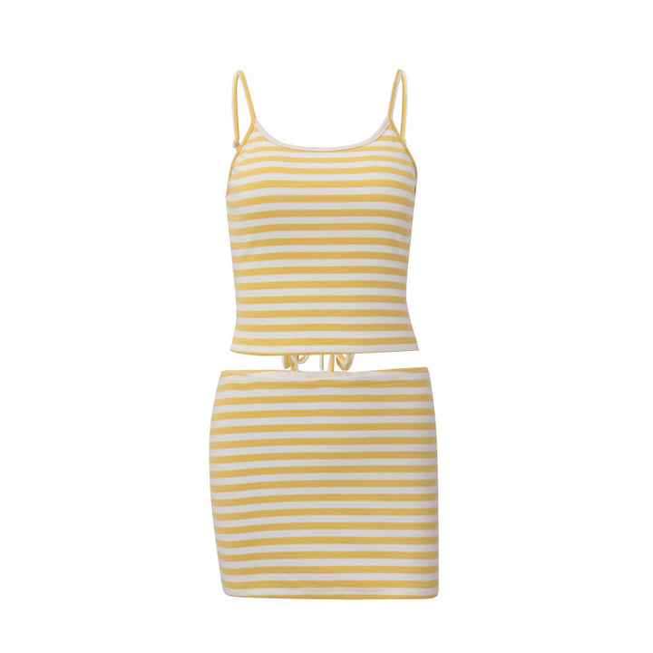 Damen Sommerliches Mini-Rock-Set mit gestreiftem Top und elastischer Passform Drune