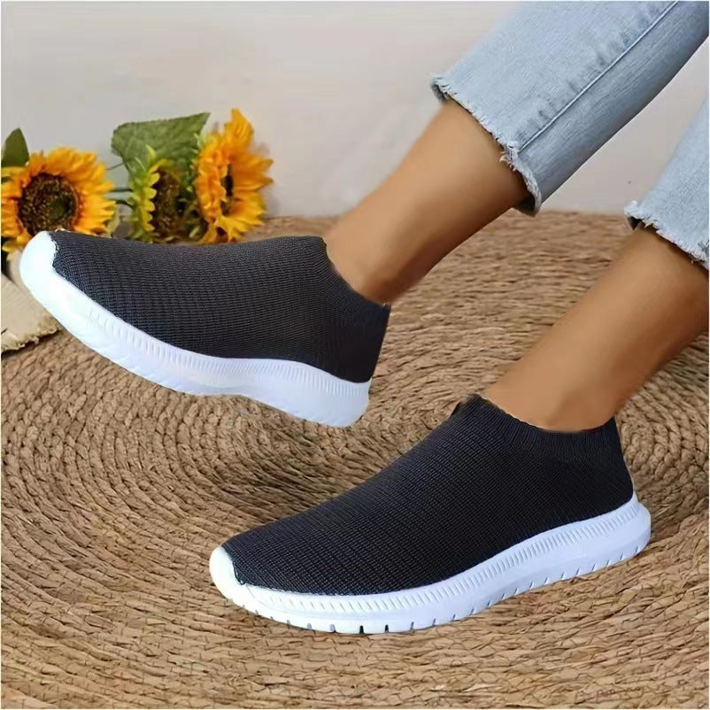 Damen nan gestrickter Slip-On Sneaker mit Strassbesatz, elastischem Schaft und stoßdämpfender EVA-Sohle Drune
