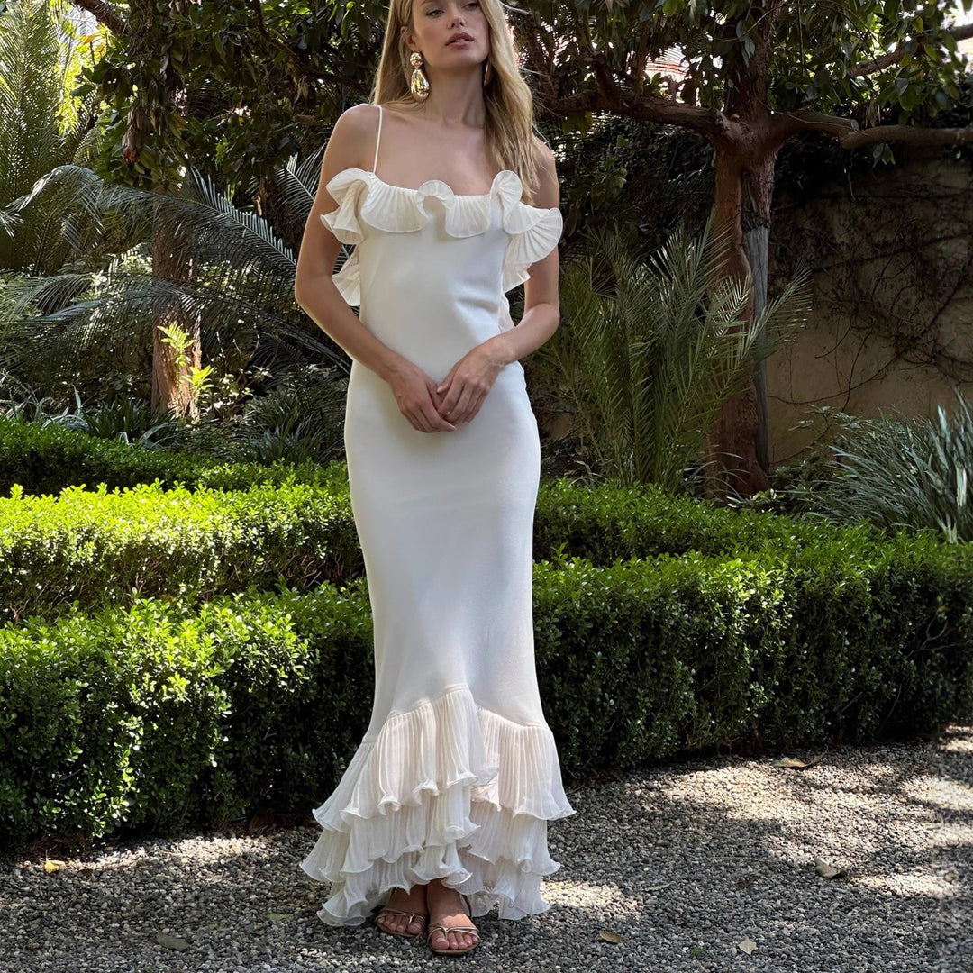Damen Elegantes Abendkleid mit Rüschendetails und fließendem Schnitt Drune