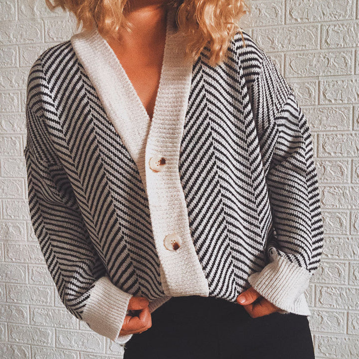 Damen Strickjacke mit modernem Zickzackmuster und kuscheligem Material Drune