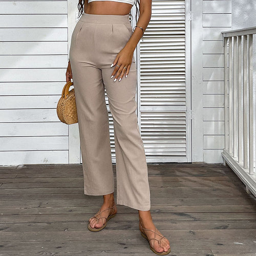 Damen Bequeme Hochtaillenhose mit weitem Bein und elegantem Schnitt Drune