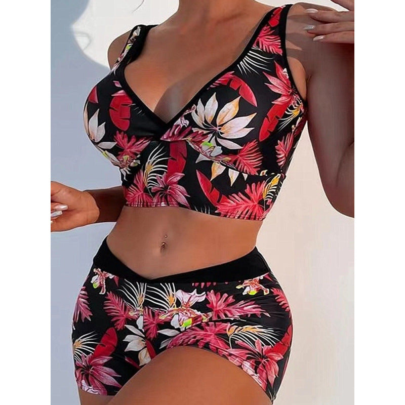 Damen Sport-Bikini-Set mit hoch geschnittenem Oberteil und bequemem Shorts Drune