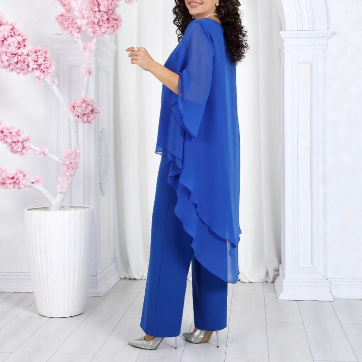 Damen Schicke Tunika mit Transparenter Überlagerung und Eleganten Pants Drune