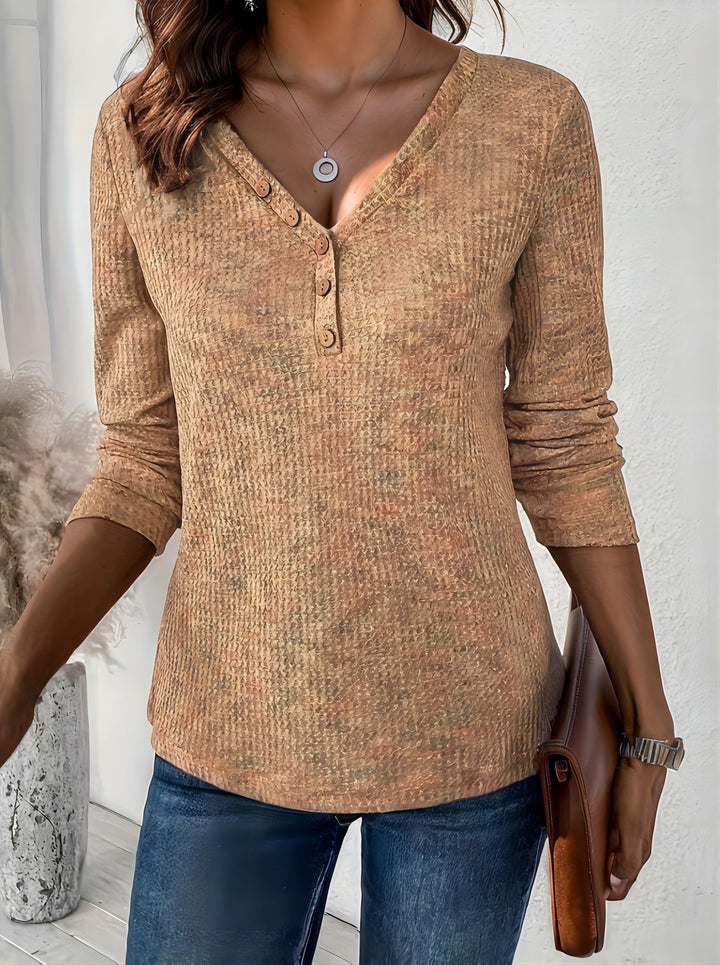 Damen Langarmshirt mit strukturiertem Design und Knopfdetails Drune
