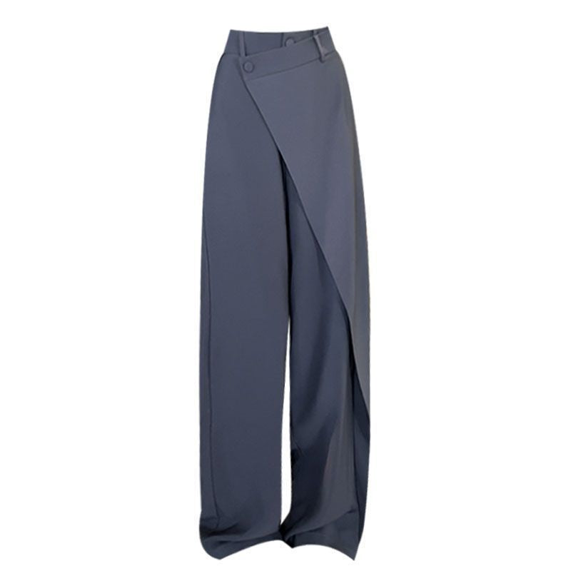 Damen elegante Weitbein-Hose mit asymmetrischem Schnitt und hohem Bund Drune