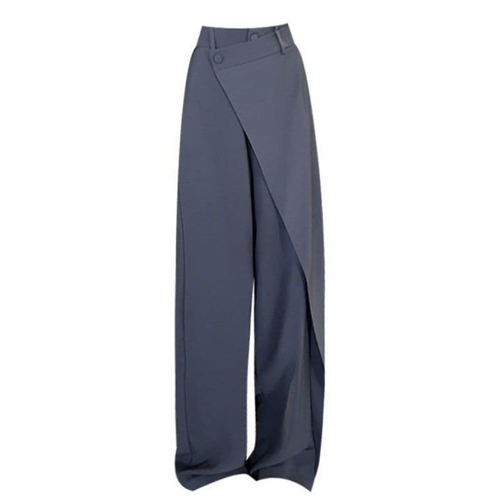 Damen elegante Weitbein-Hose mit asymmetrischem Schnitt und hohem Bund Drune