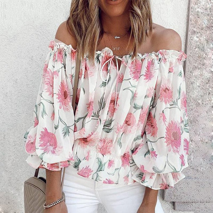 Damen romantische Bluse mit floralem Muster und Volantärmel Drune