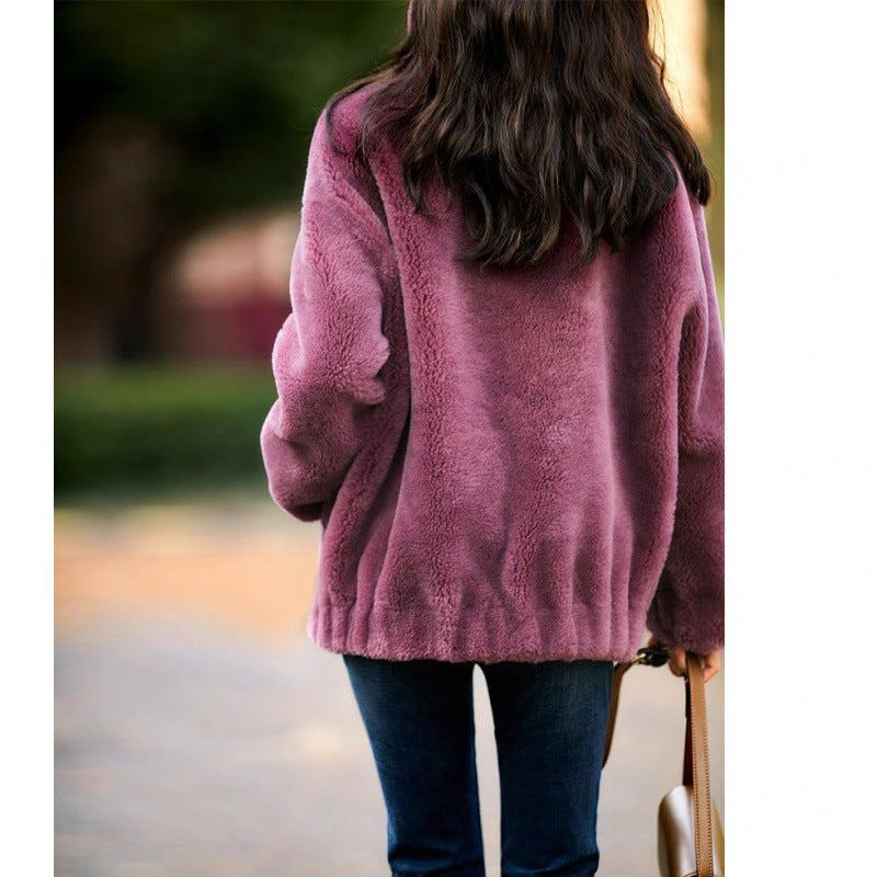 Damen Plüschjacke mit hohem Kragen und seitlichem Reißverschluss Drune