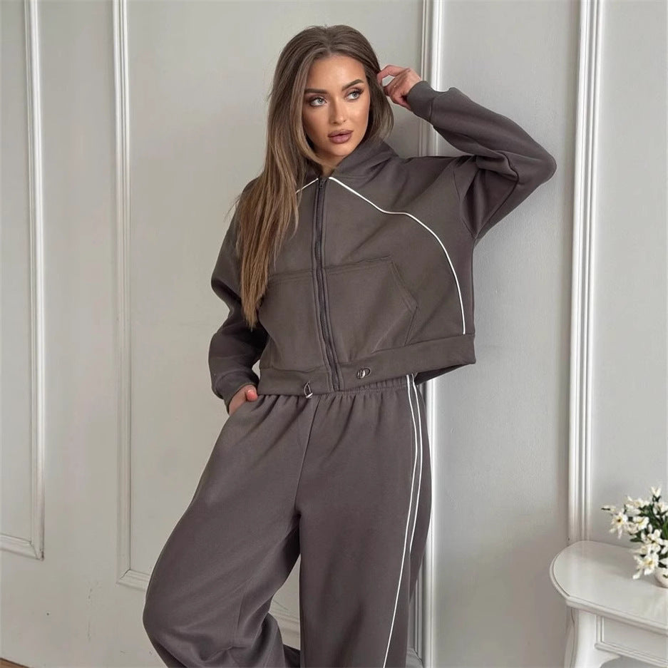 Damen nan Kapuzenjacke und weite Jogginghose Set mit kontrastnähten Drune