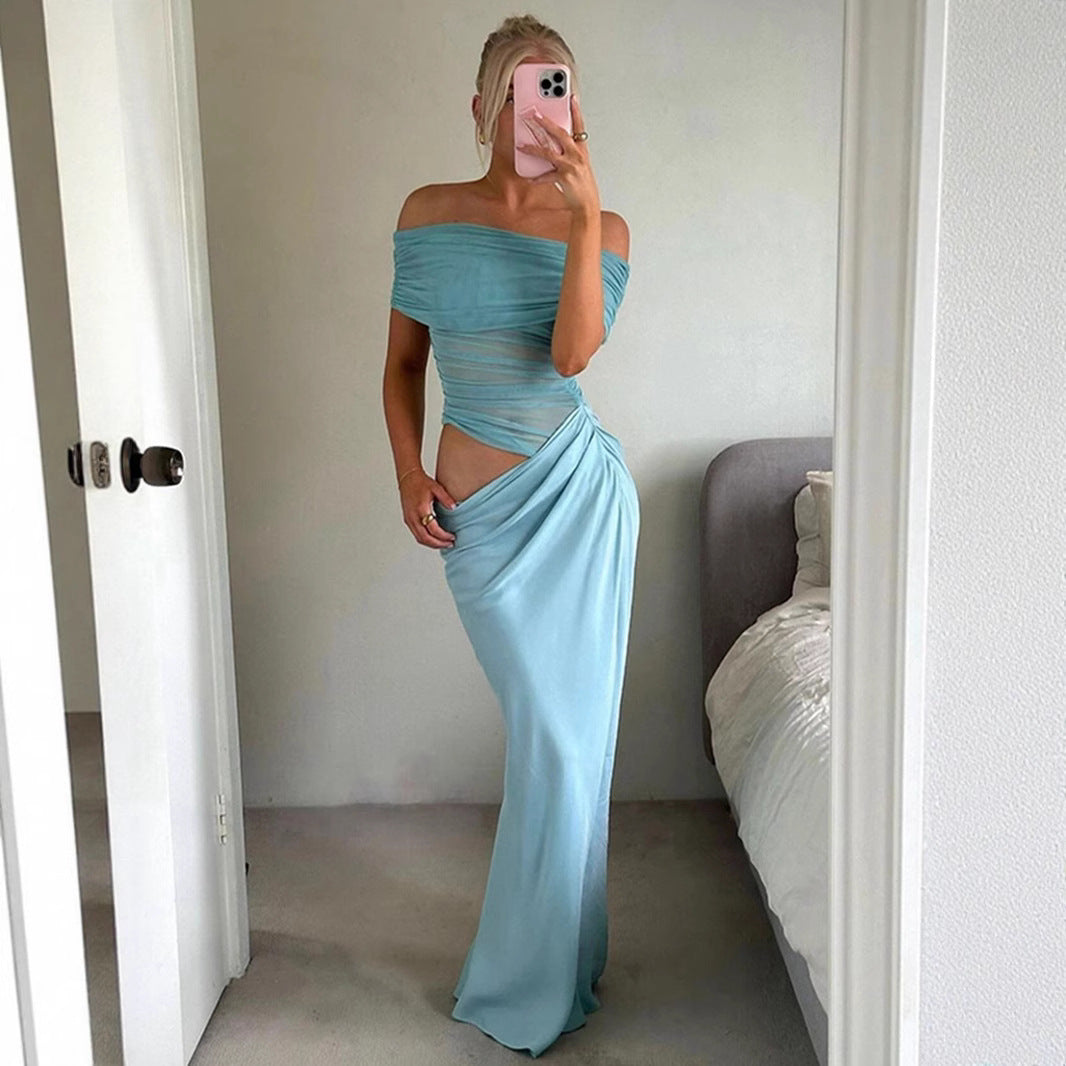 Damen Elegantes Wickelkleid mit Off-Shoulder Design und Drapierungseffekt Drune