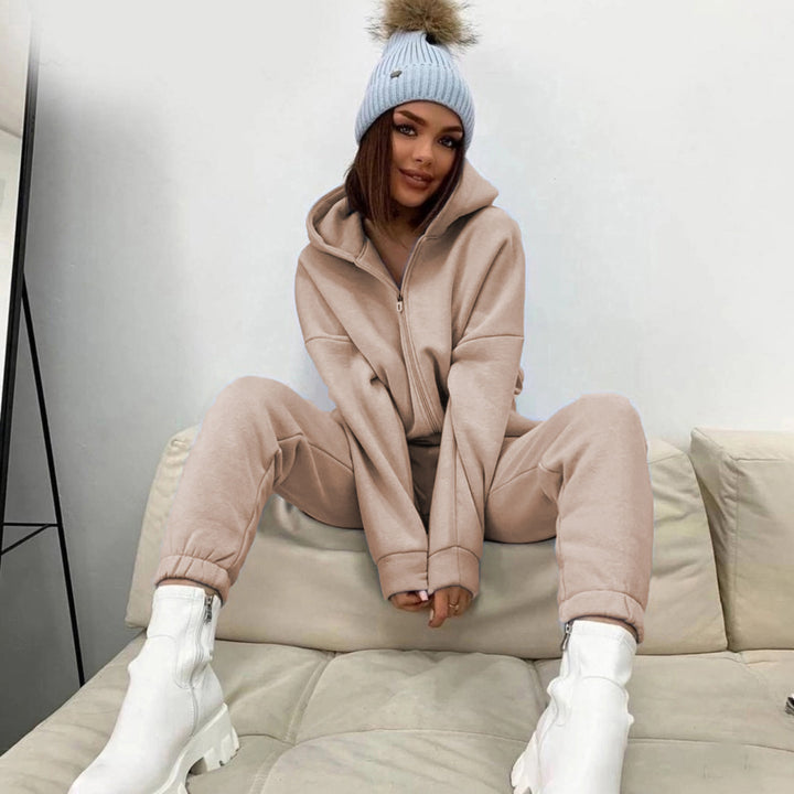 Damen nan weiches Reißverschluss-Hoodie und taillierte Komfort-Jogginghose Set mit innenliegendem Fleece Drune