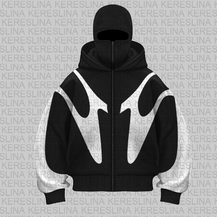 Damen stylische Kapuzenjacke mit kontrastierenden Farbblockierungen und hohem Kragen Drune