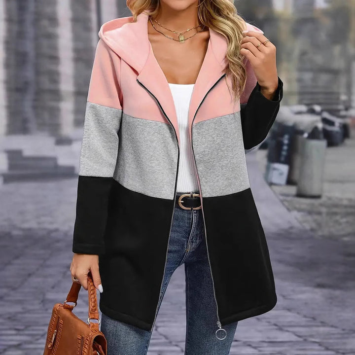 Damen lässiger Kapuzenmantel mit farbblockierendem Design Drune