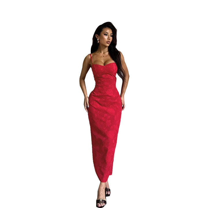Damen figurbetontes Spitzenkleid mit Herz-Ausschnitt und Spaghetti-Trägern Drune