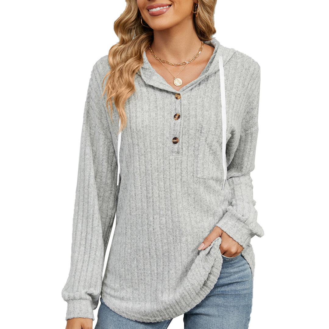 Damen lässiger Hoodie mit Knopfleiste und strukturiertem Design Drune