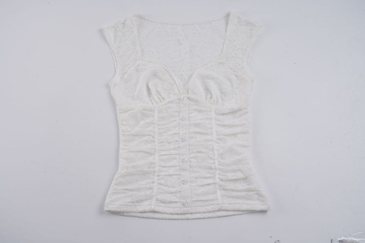 Damen Spitzen-Cropped-Top mit elegantem V-Ausschnitt und Rüschendetails Drune