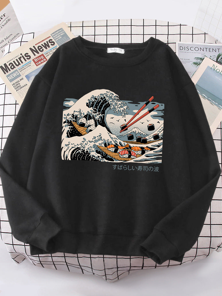 Damen Sweatshirt mit künstlerischem Wellen-Design und gemütlichem Schnitt Drune