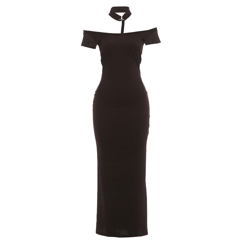 Damen Off-Shoulder Maxikleid mit elegantem Choker Drune
