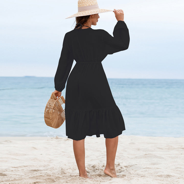 Damen Sommerliches Strandkleid mit lässigem Schnitt und elastischem Taillenband Drune