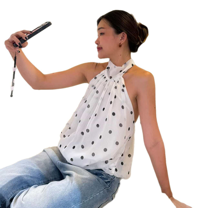 Damen Haltertop mit Polka-Dots und Schleifenakzent Drune