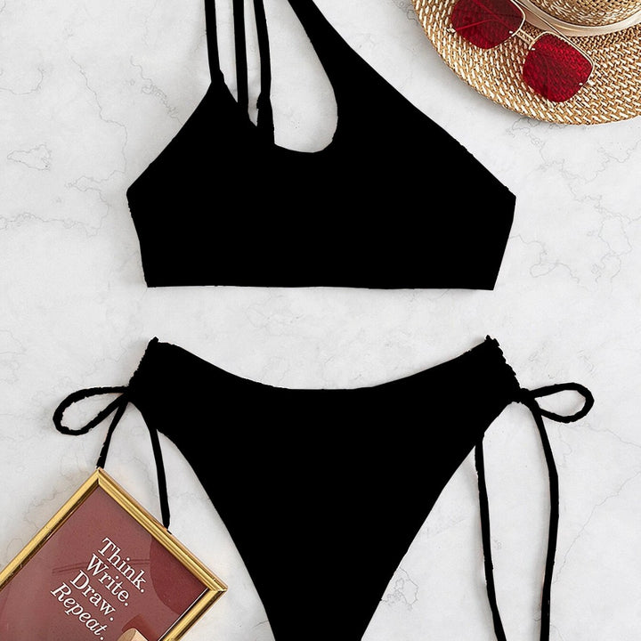Damen Bikini-Set mit asymmetrischem Oberteil und seitlicher Schnürung Drune