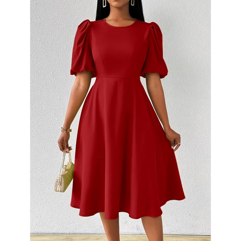 Damen Midi-Kleid mit Puffärmeln und schwingendem Saum Drune
