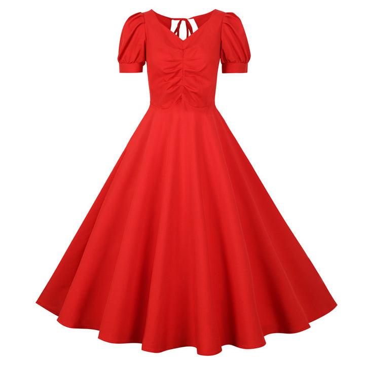 Damen A-linien Kleid mit Puffärmeln und romantischem Rückenausschnitt Drune