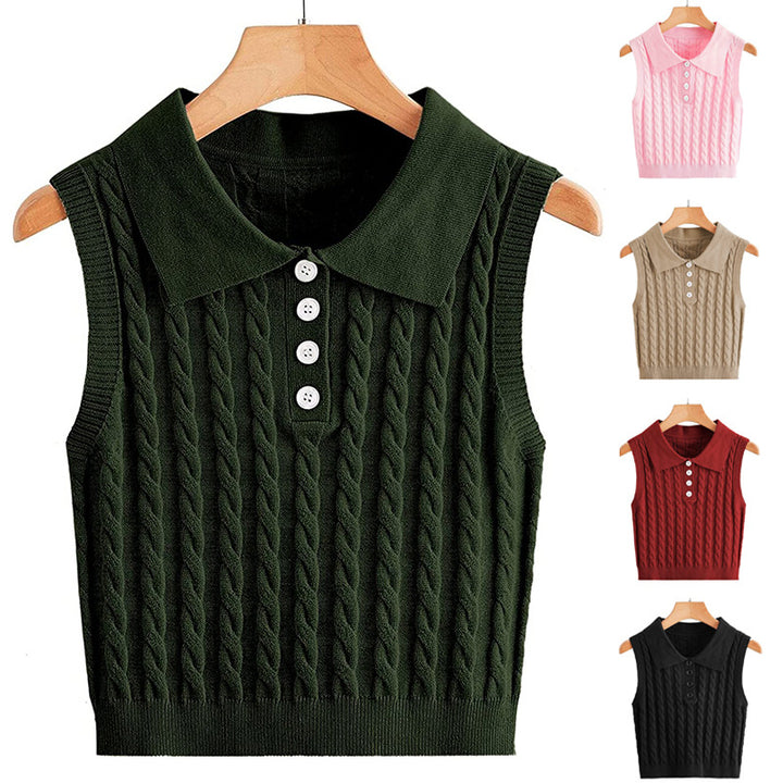 Damen Stricktop mit Kragen und Knopfdetails Drune