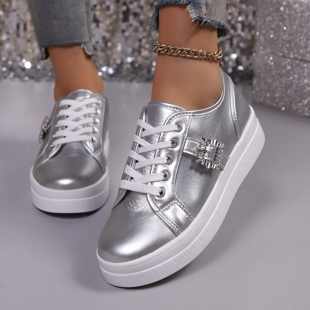 Damen  Plateau-Sneaker mit dekorativer Strass-Brosche und gepolstertem Komfortfußbett Drune