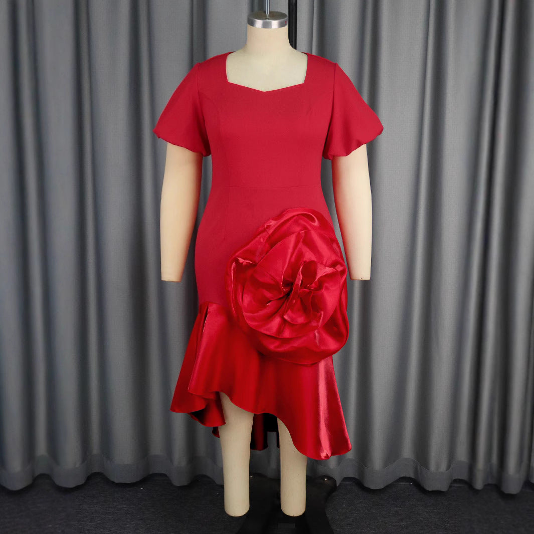 Damen Elegantes Abendkleid mit voluminösem Blumenakzent Drune