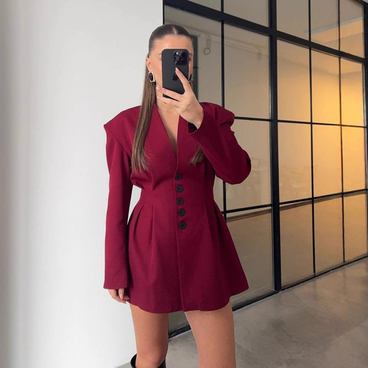 Damen Elegant geschnittenes Blazer Kleid mit Taillierung und Puffärmeln Drune