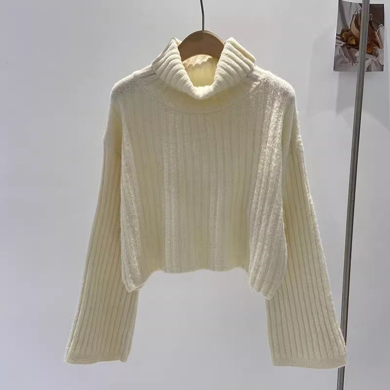 Damen modischer Rollkragenpullover mit Rippstruktur und weitem Schnitt Drune