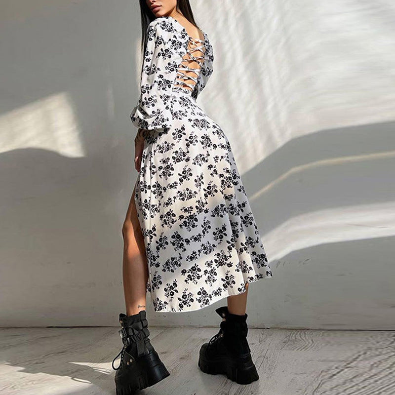 Damen Langärmliges Maxikleid mit Rüschen und floralem Muster Drune