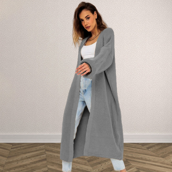 Damen Langer gestrickter Cardigan mit lässigem Schnitt und strukturierter Textur Drune