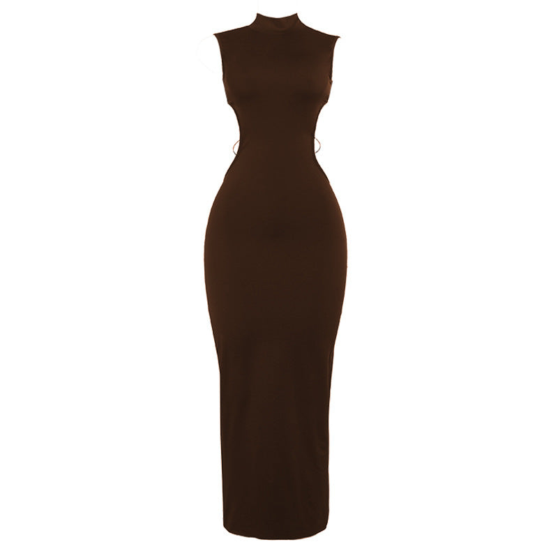 Damen Figurbetontes Maxikleid mit hohem Kragen und seitlichen Cut-Outs Drune