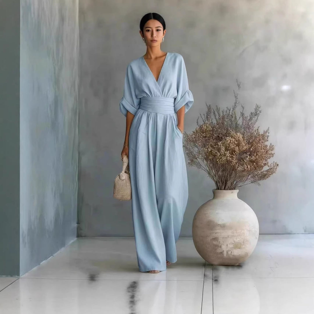 Damen Jumpsuit mit elegantem V-Ausschnitt und weitem Bein Drune
