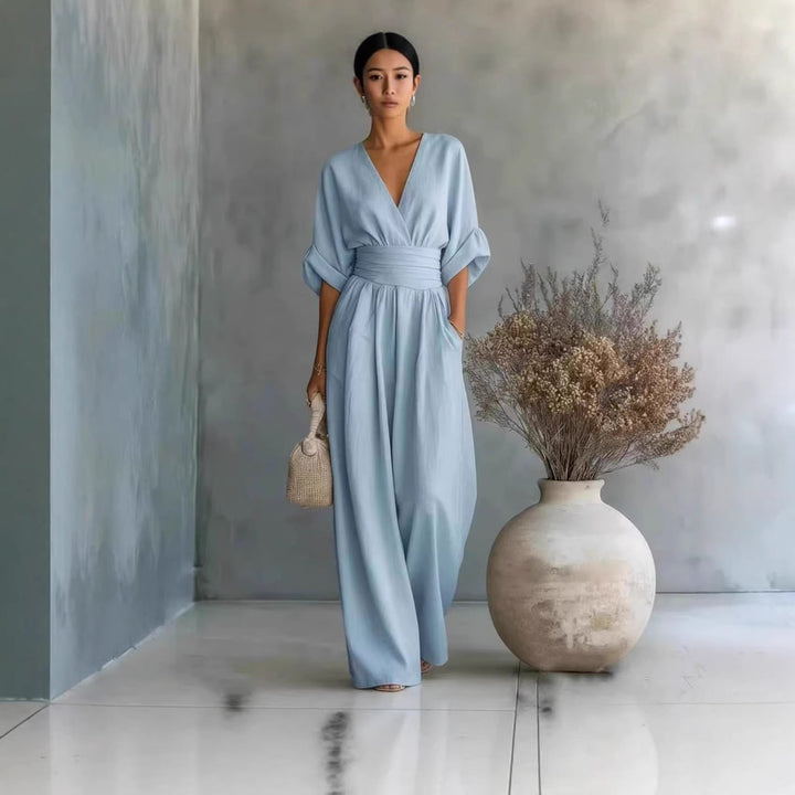 Damen Jumpsuit mit elegantem V-Ausschnitt und weitem Bein Drune