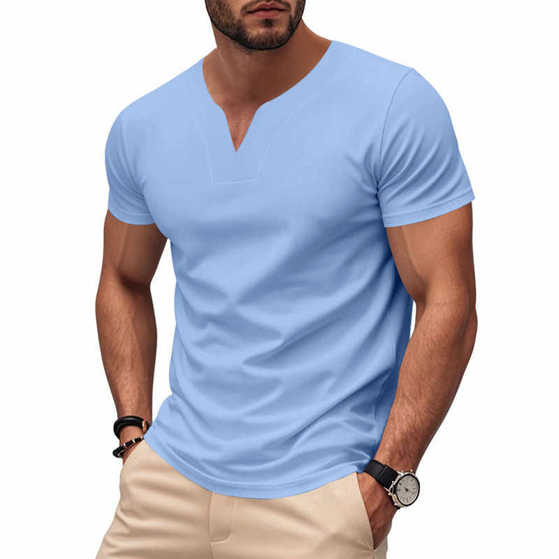 Herren nan schlank geschnittenes Kurzarmshirt mit eingelassener V-Einkerbung und dekorativer Ziernaht Drune