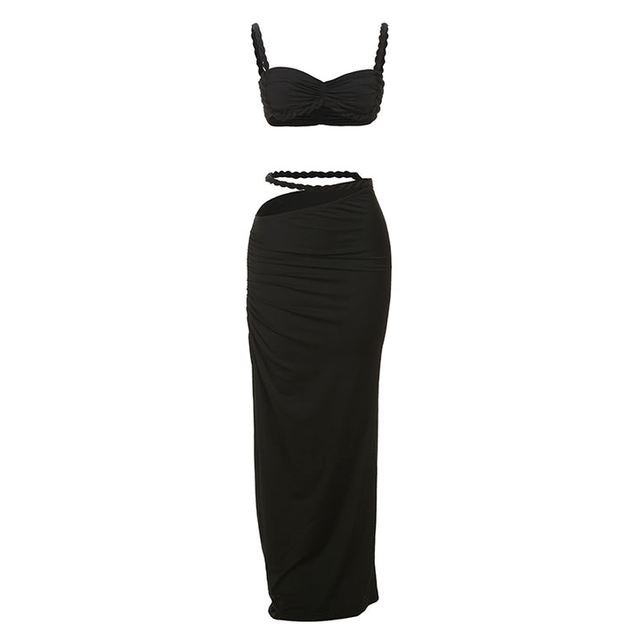 Damen Set mit crop Top und langem Rüschenrock Drune