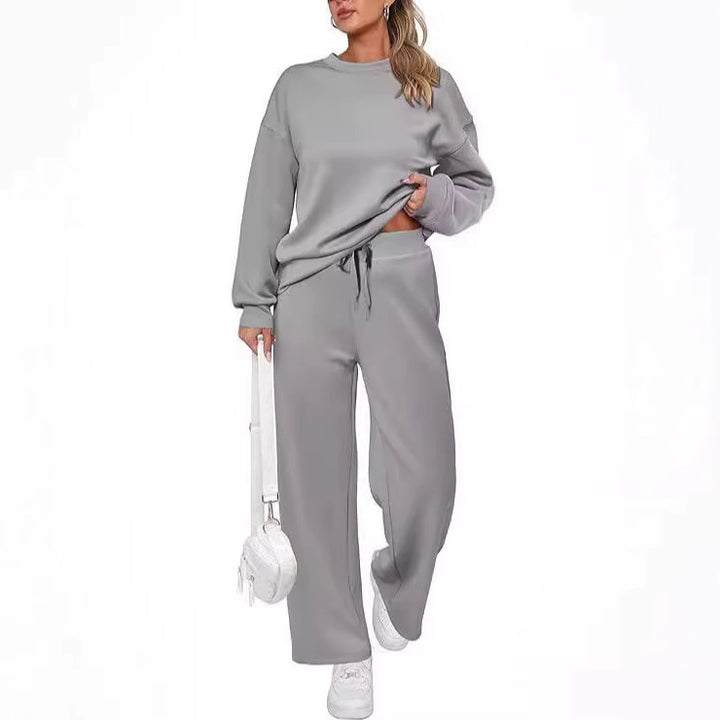 Damen nan zweiteiliges French-Terry Lounge-Set mit oversized Rundhals-Pullover und weitem Highwaist-Jogger Drune