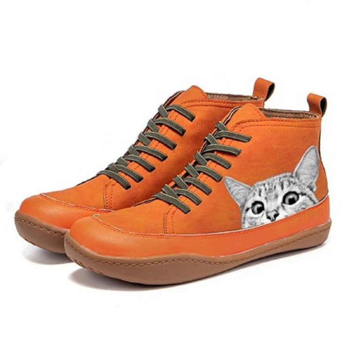 Damen High-Top Sneakers mit künstlerischem Katzenmotiv und bequemer Sohle Drune