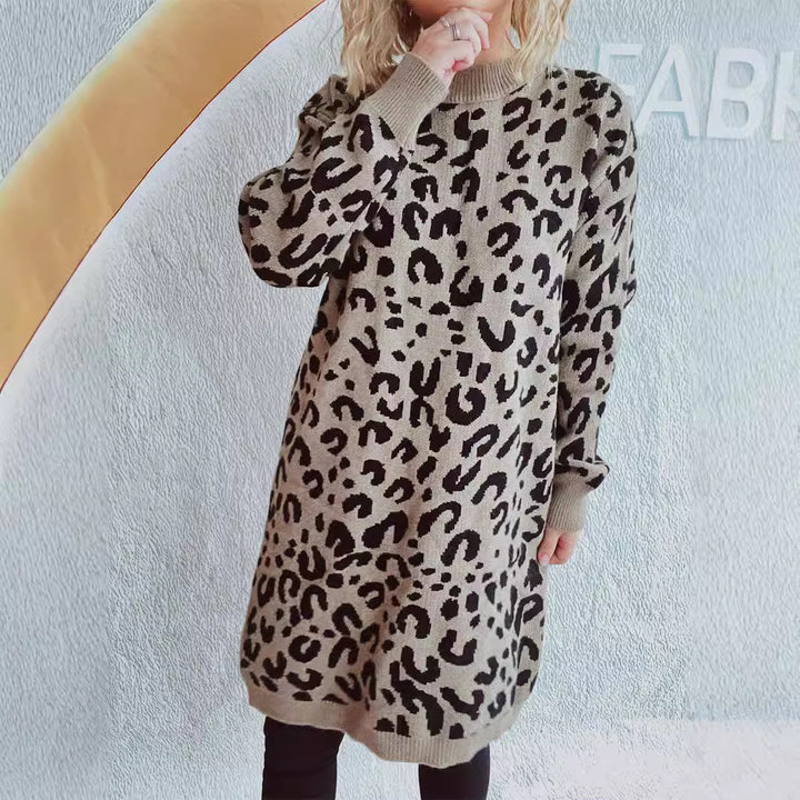 Damen Grobstrickkleid im modernen Leopardenmuster Drune