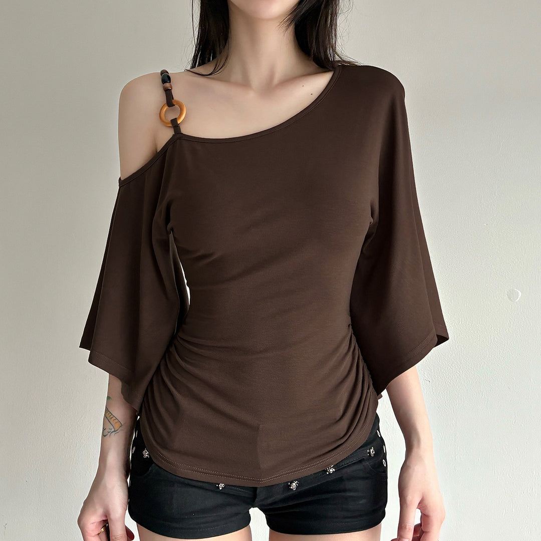Damen asymmetrisches Oberteil mit fließenden Ärmelansätzen Drune