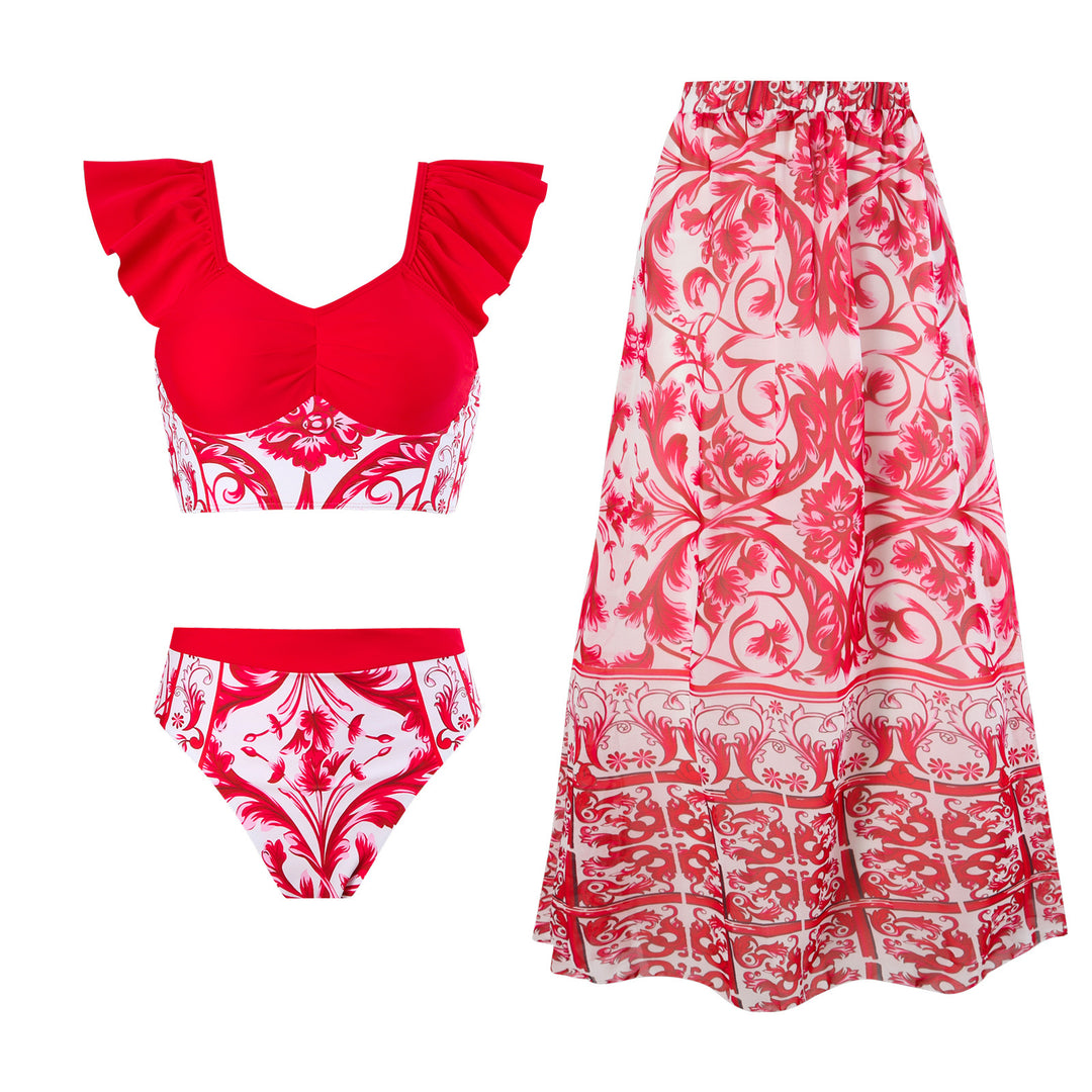 Damen Bikini-Set mit modischem Wickelrock und charmanten Rüschen Drune