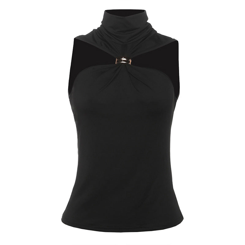 Damen elegantes Top mit hohem Kragen und schlichtem Design Drune