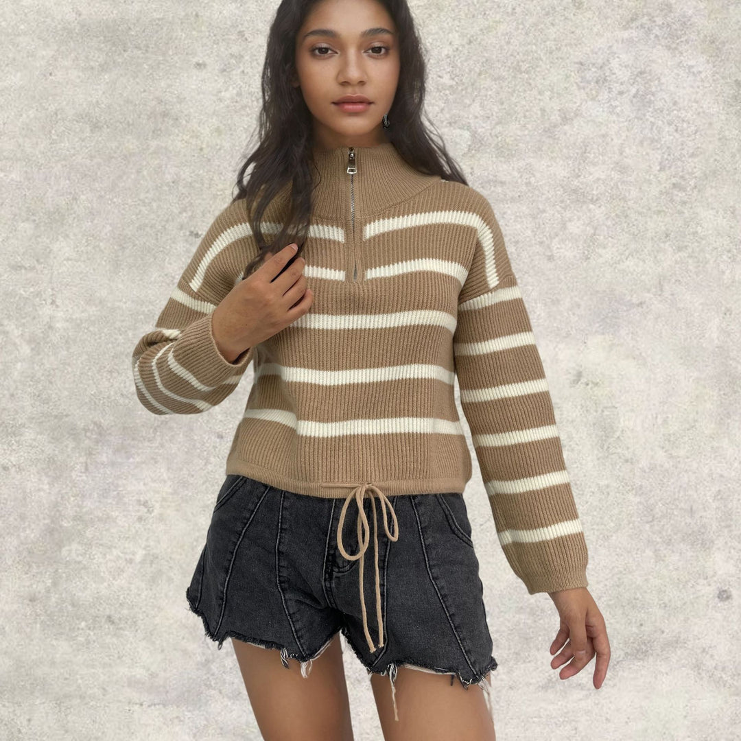 Damen Strickpullover mit Zip-Kragen und tailliertem Schnitt Drune