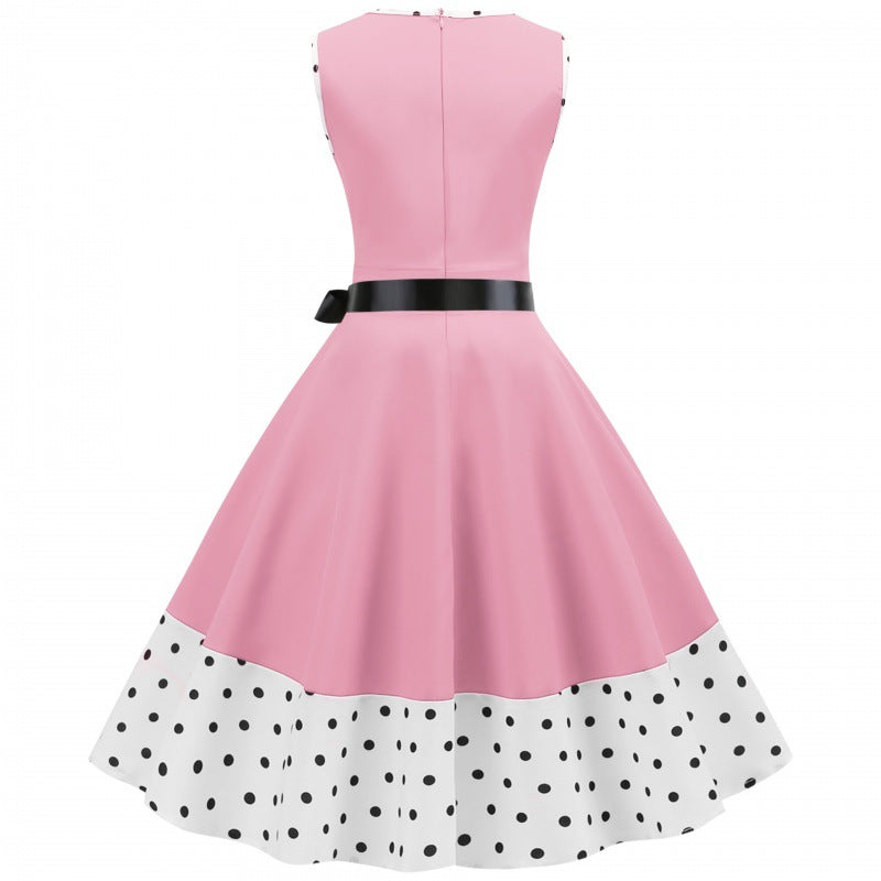 Damen Swingkleid im Vintage-Stil mit tiefem V-Ausschnitt und elegantem Taillengürtel Drune