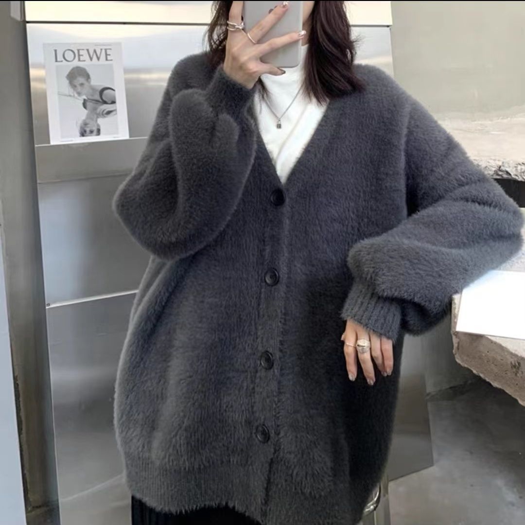 Damen Kuschelige Strickjacke mit tiefem V-Ausschnitt und weichem Material Drune